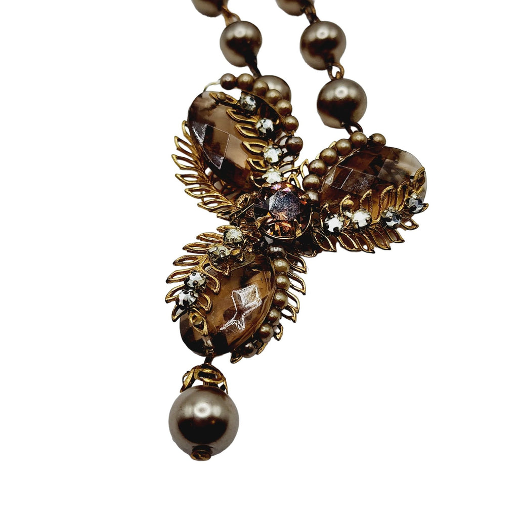 Vintage Hand Wired Faceted Crystal & Faux Pearl Necklace (A1205)