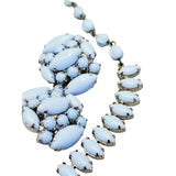 Vintage Unsigned Blue Milk Glass Rhinestone Necklace Set (A1064)
