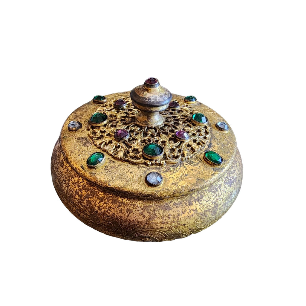 Antique Gilt Bronze & Jeweled Powder Covered Jar (A1718)