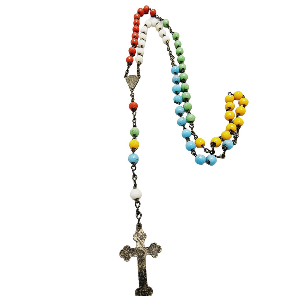 Vintage Colorful Glass Rosary Necklace Signed Made in Italy