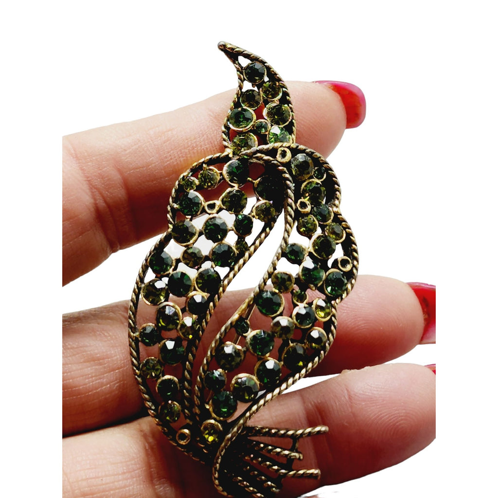 Vintage Signed Kramer Of New York Leaf Rhinestone Brooch 