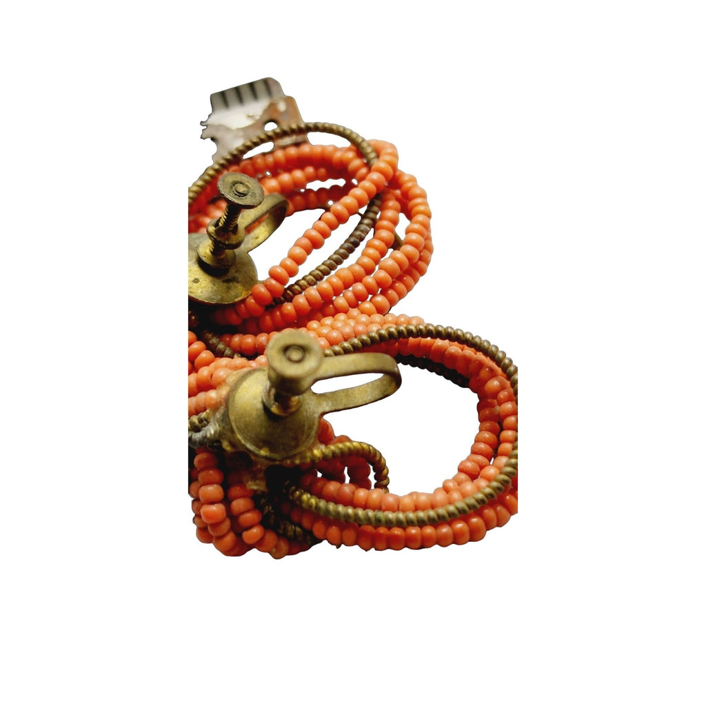 Vintage Coral Glass & Wire Early Earrings (A953)