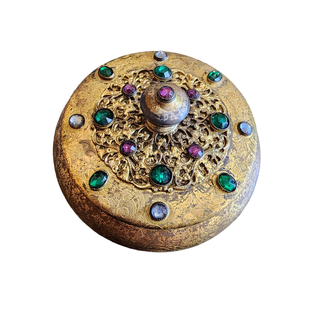 Antique Gilt Bronze & Jeweled Powder Covered Jar (A1718)