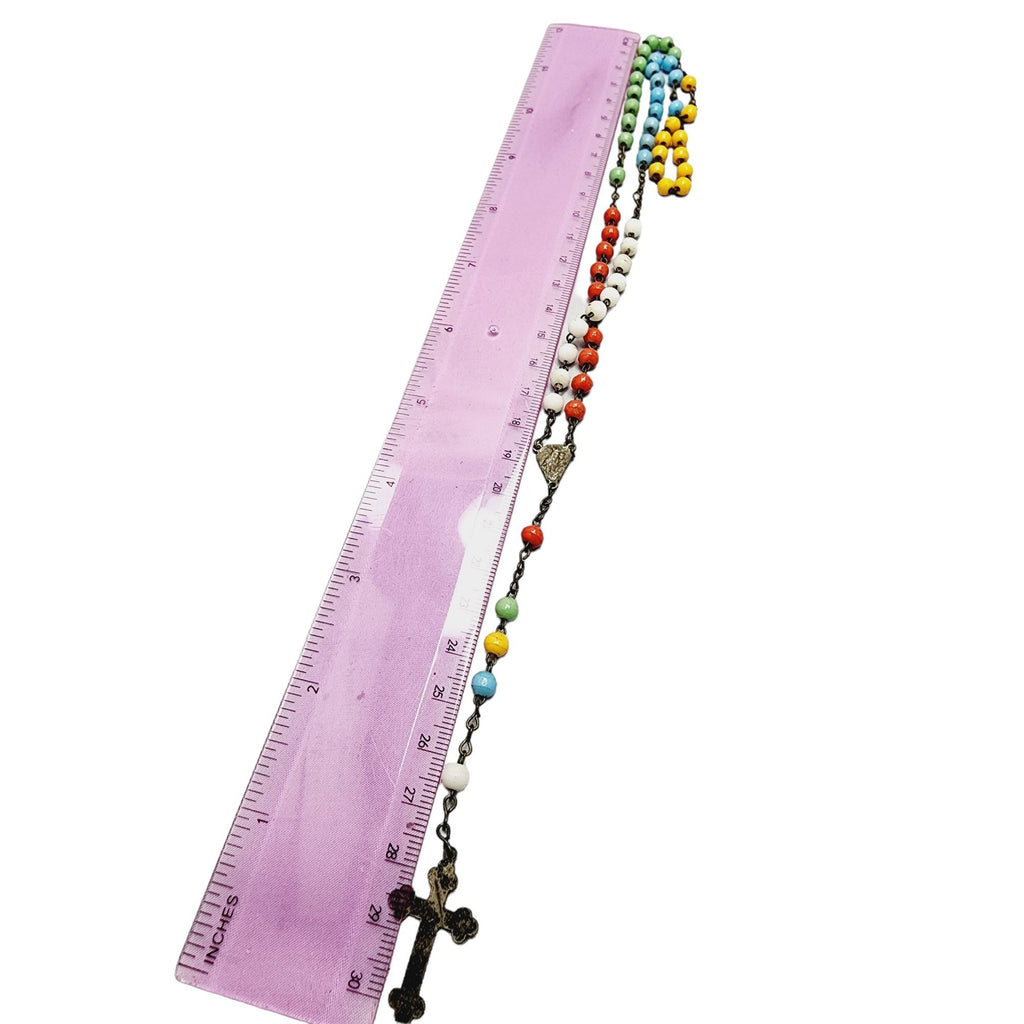 Vintage Colorful Glass Rosary Necklace Signed Made in Italy