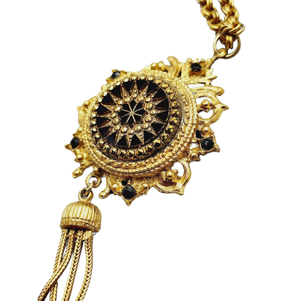 Vintage Signed LJM Glass Tassel Necklace (A1061)