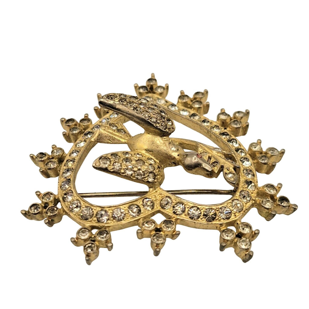 Eisenberg Signed Vintage Rhinestone Bird Heart Brooch (A1)