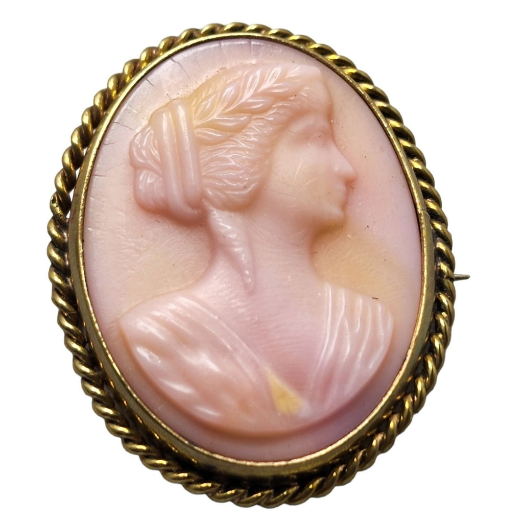 Vintage Pink Glass Gold Filled Cameo Brooch (A1451)