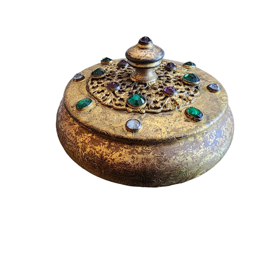 Antique Gilt Bronze & Jeweled Powder Covered Jar (A1718)