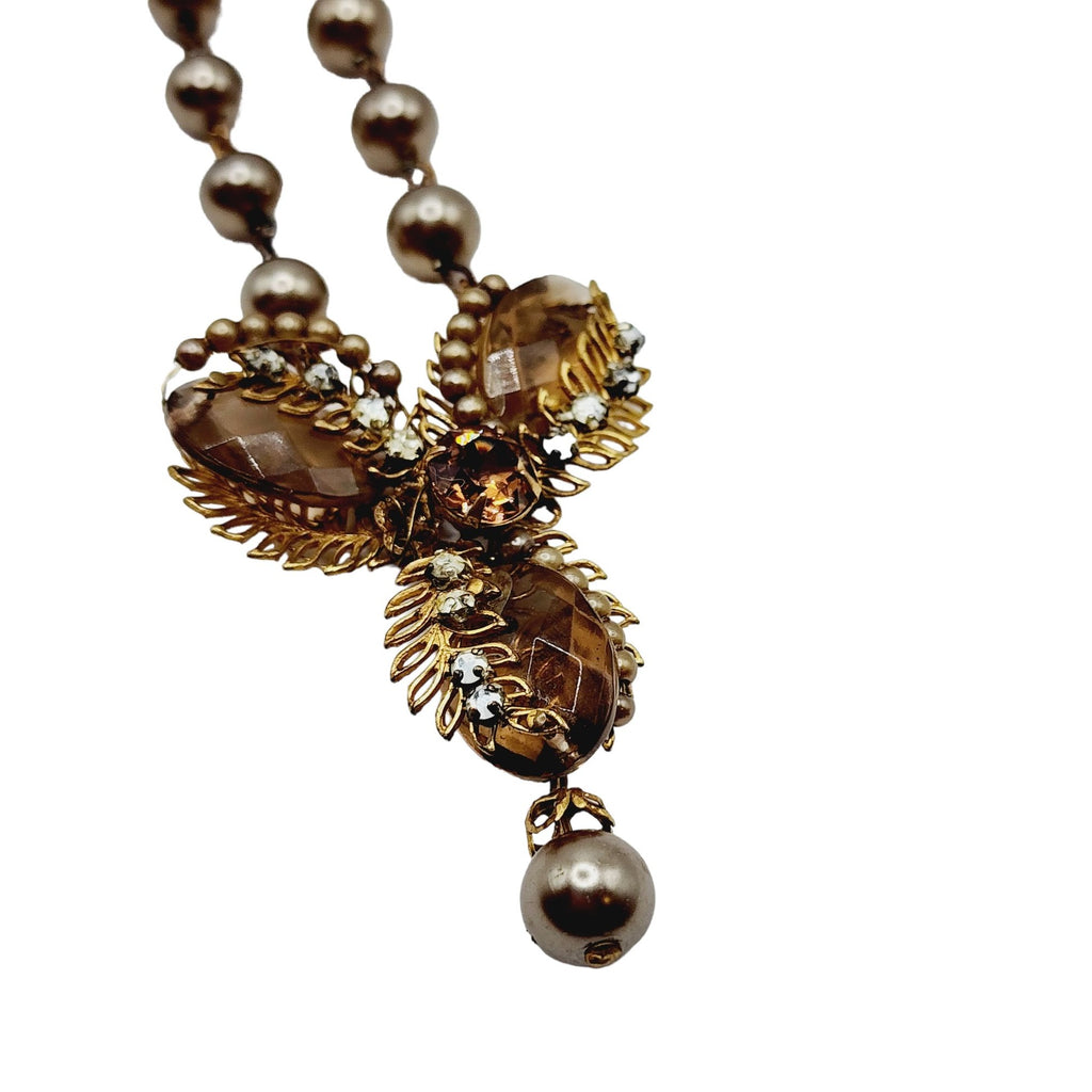 Vintage Hand Wired Faceted Crystal & Faux Pearl Necklace (A1205)