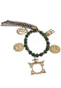 Green Koi Fish Golden Charm Chain Tassel Stretch Bracelet - Sugar NY