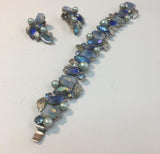 Vintage blue gray leaf bracelet & earring set - Sugar NY