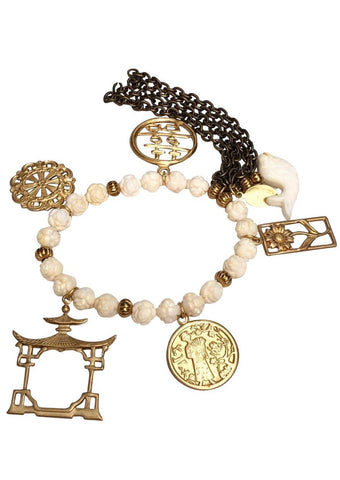 Carnelian Koi Fish Golden Charm Chain Tassel Stretch Bracelet