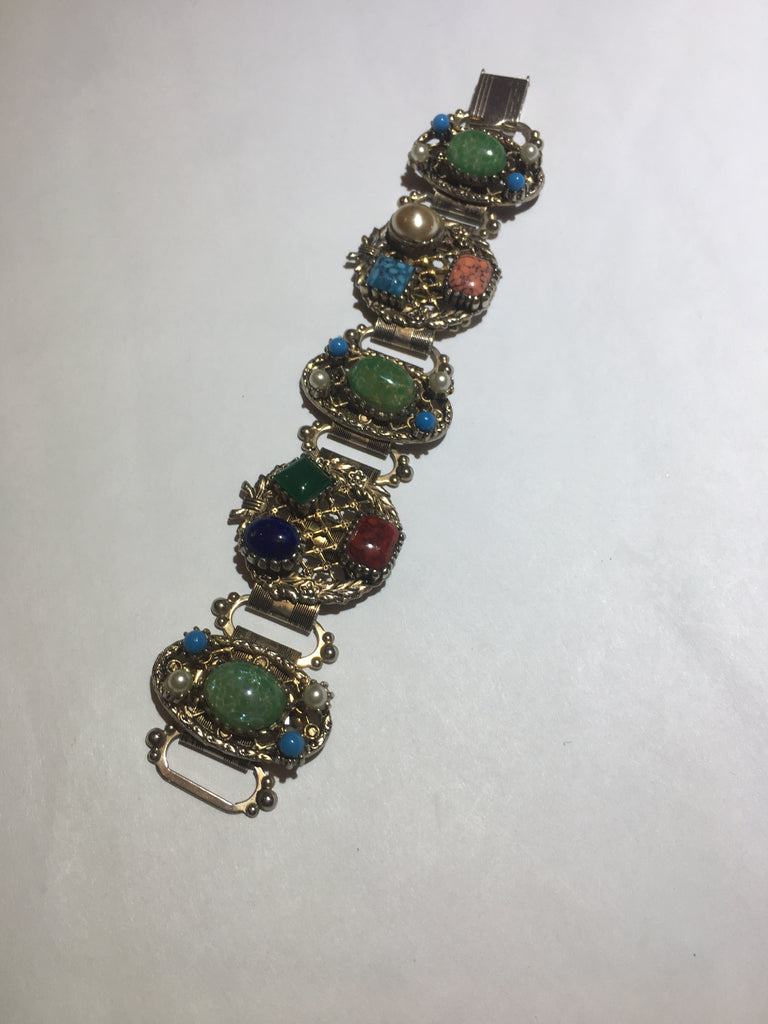 Vintage colorful stone gold book chain bracelet - Sugar NY