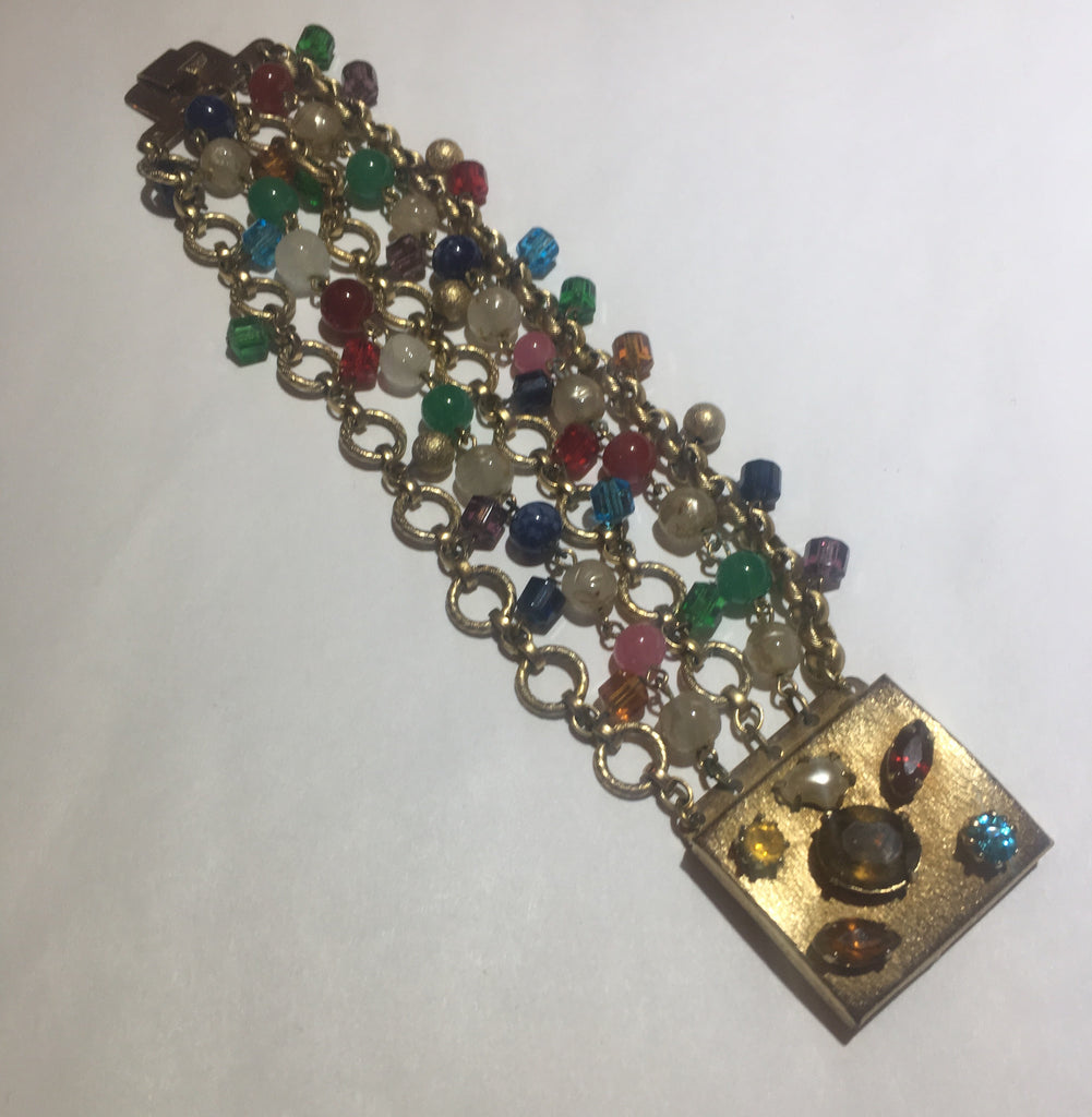 Vintage Czech beaded gold jeweled clasp Bracelet - Sugar NY