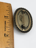 Antique hand painted reverse glass brooch pin