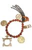 Carnelian Koi Fish Golden Charm Chain Tassel Stretch Bracelet - Sugar NY