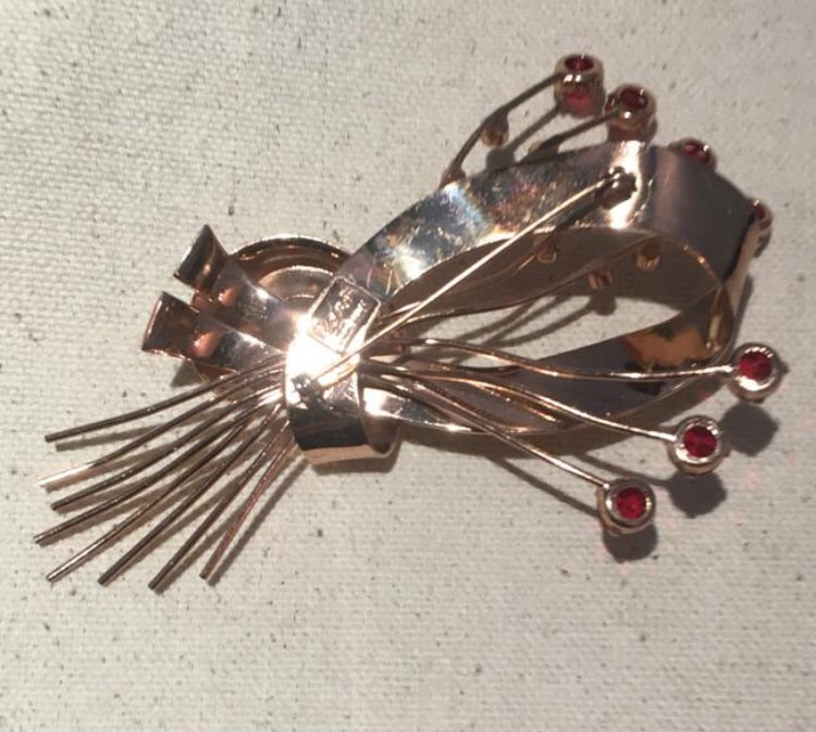 Vintage Corocraft Sterling Silver Red Stone Brooch Pin - Sugar NY