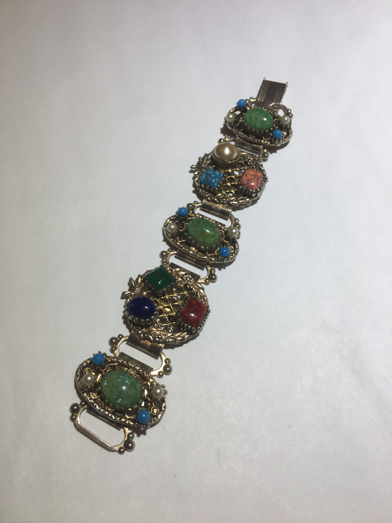 Vintage colorful stone gold book chain bracelet - Sugar NY