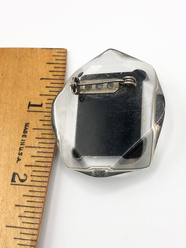 Vintage Lucite Black Cameo Rhinestone Brooch Pin