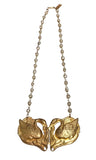 Vintage faux pearl chain double swan necklace - Sugar NY