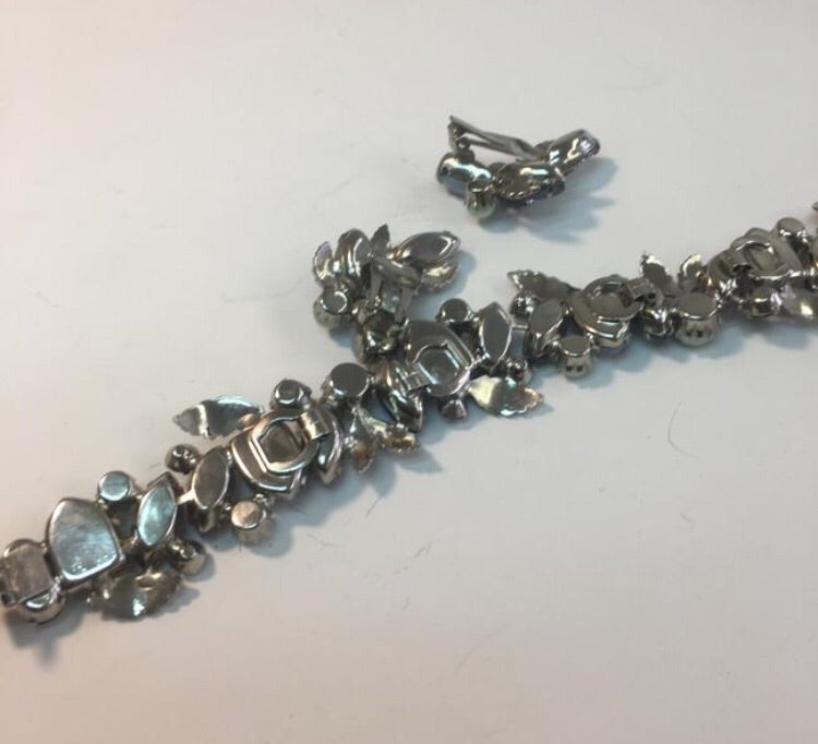 Vintage blue gray leaf bracelet & earring set - Sugar NY