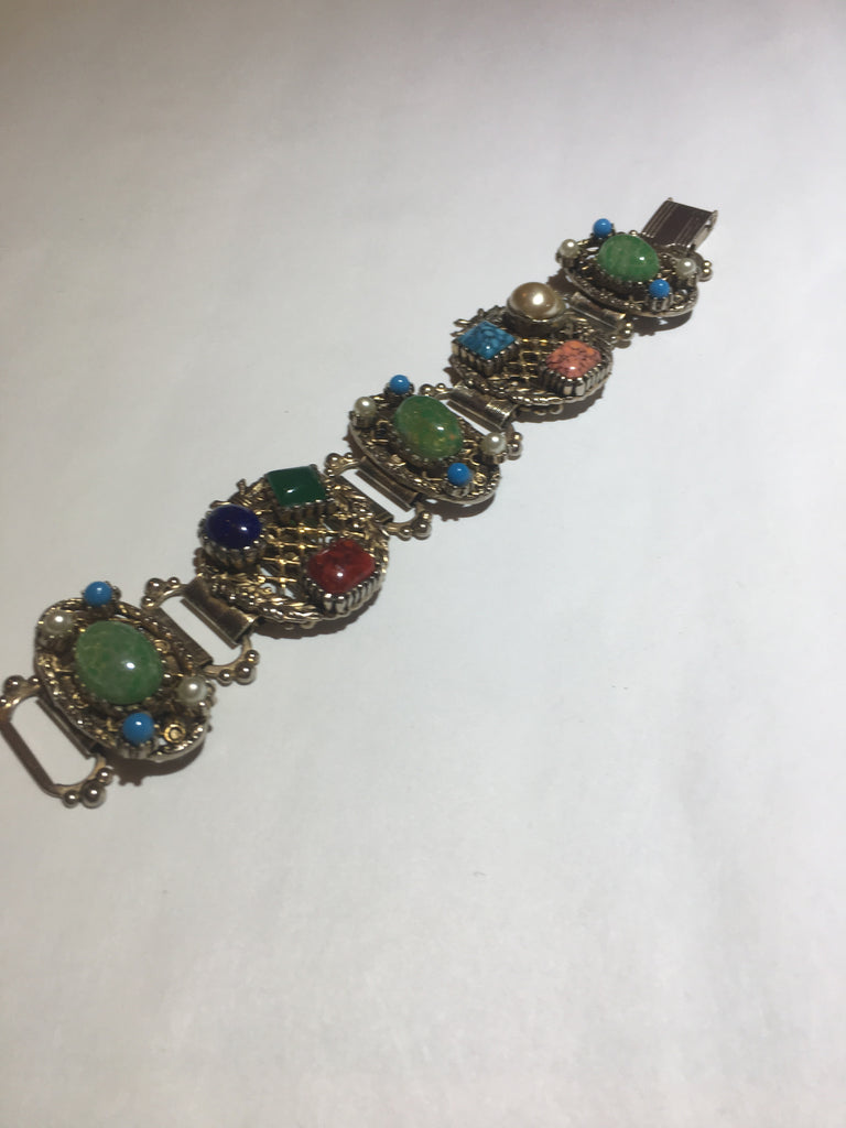 Vintage colorful stone gold book chain bracelet - Sugar NY