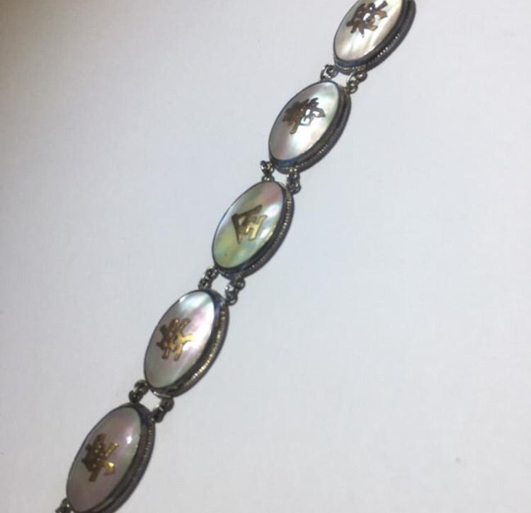 Vintage Sterling silver abalone shell oriental Bracelet - Sugar NY