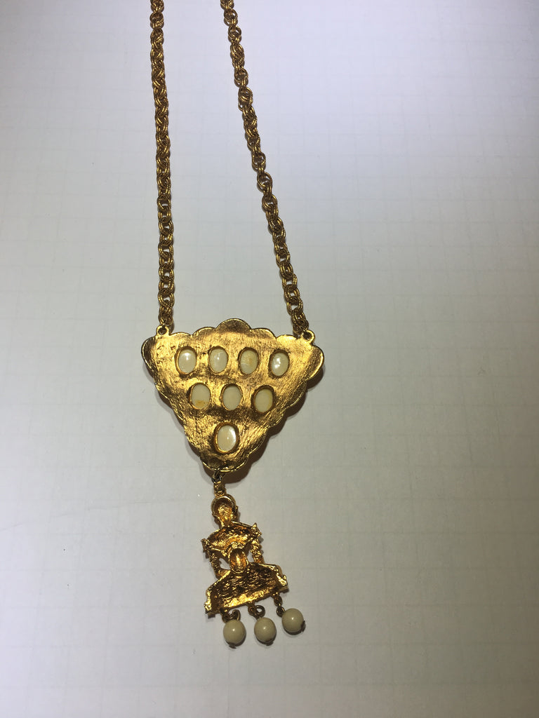 Vintage gold Buddha white beaded necklace - Sugar NY