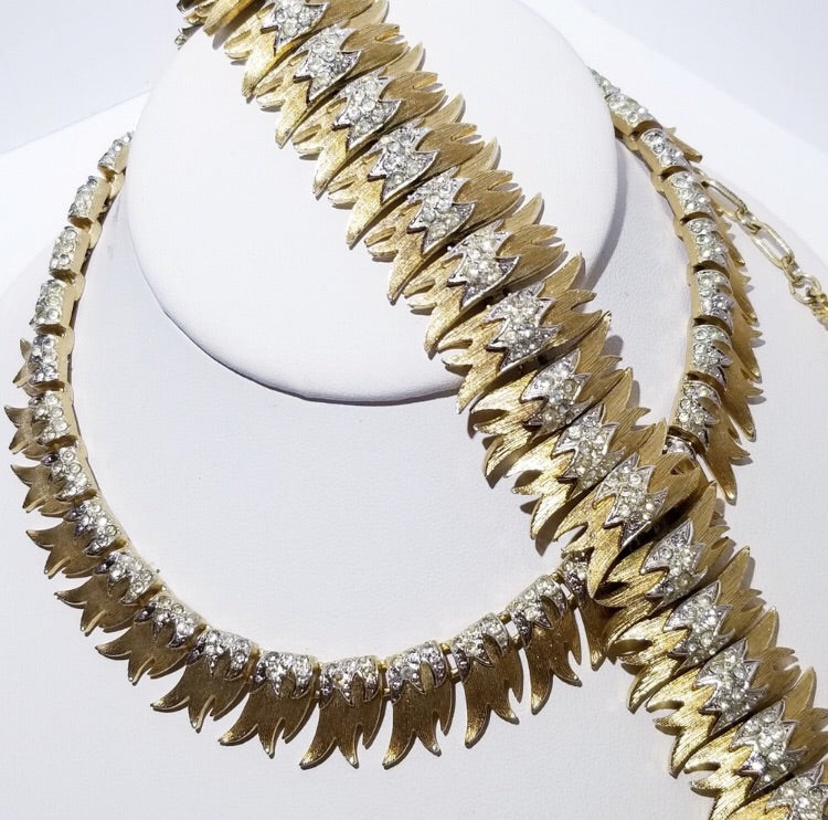 Vintage Francois rhinestone gold necklace & bracelet Set - Sugar NY