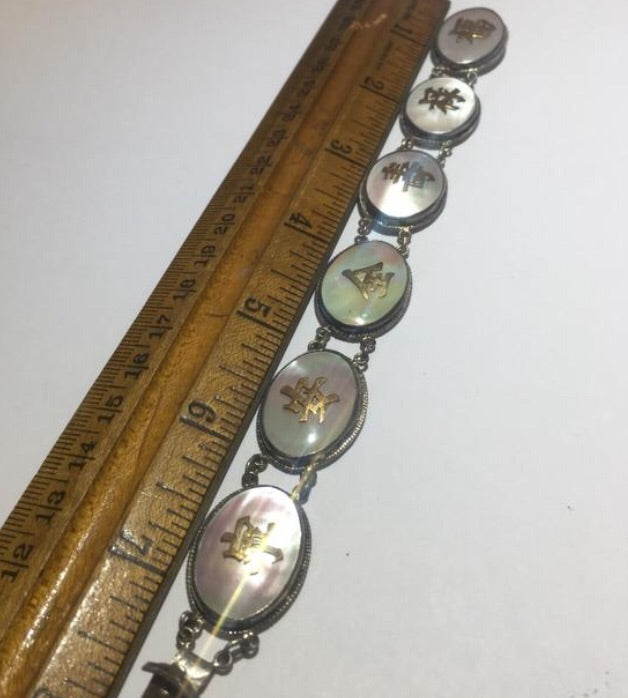 Vintage Sterling silver abalone shell oriental Bracelet - Sugar NY
