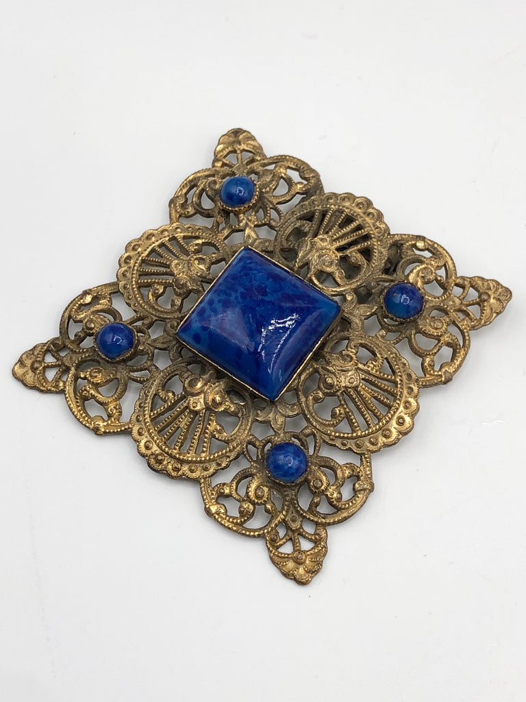 Antique blue glass Filigree dress clip