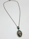 Czechoslovakia green glass Pearl leaf pendant vintage antique necklace