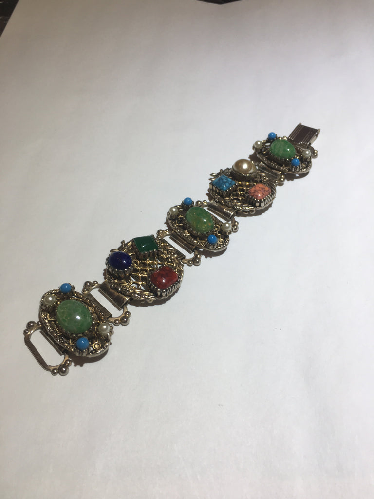 Vintage colorful stone gold book chain bracelet - Sugar NY