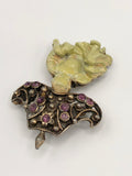 Vintage Rhinestone Enamel Buddha Man pin brooch